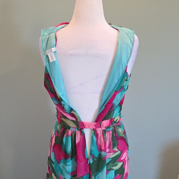 NWT London Times Floral Halter Maxi Dress Size 10 Tropical Print Pink Turquoise - Picture 9 of 16